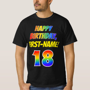 18誕生日— はっきりした,おもしろい,レインボー18,名前をカスタムする Tシャツ