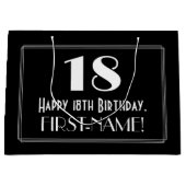 18誕生日:アールデコインスパイアスタイル「18」、名前 ラージペーパーバッグ (正面)