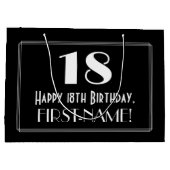 18誕生日:アールデコインスパイアスタイル「18」、名前 ラージペーパーバッグ (裏面)