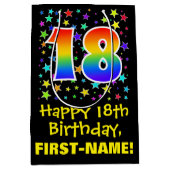 18誕生日:カラフルスターズパターン&レインボー18 ミディアムペーパーバッグ (正面)