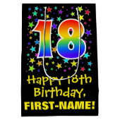 18誕生日:カラフルスターズパターン&レインボー18 ミディアムペーパーバッグ (裏面)