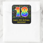 18誕生日:カラフル音楽シンボル、レインボー18 スクエアシール (バッグ)