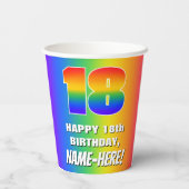 18誕生日: カラフル、おもしろいレインボーパターン# 18 紙コップ (裏面)