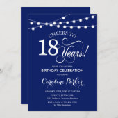 18誕生日 – ネイビーブルーホワイト 招待状 (正面/裏面)