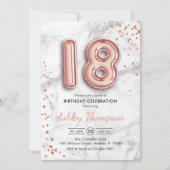 18誕生日-バラ金ゴールドバルーン大理石効果 招待状 (正面)