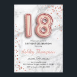 18誕生日-バラ金ゴールドバルーン大理石効果 招待状<br><div class="desc">18th誕生日パーティーの招待。灰色のエレガント大理石の効果を持つフェイクグリッターバラ金ゴールドのデザイン。招待状カード機能金ゴールド番号18バルーンとスクリプトフォント。毎日のスタイリッシュお祝い。メッセージもしメッセージはカスタム年齢。</div>