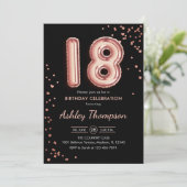 18誕生日-バラ金ゴールドバルーン黒 招待状 (スタンド正面)