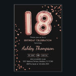 18誕生日-バラ金ゴールドバルーン黒 招待状<br><div class="desc">18th誕生日パーティーの招待。エレガントグリッターバラフェイク金ゴールドと黒のデザイン。招待状カード機能バラ金ゴールド番号18バルーンとスクリプトフォント。毎日のスタイリッシュお祝い。メッセージもしメッセージはカスタム年齢。</div>