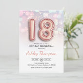 18誕生日-バラ金ゴールド風船ピンクライト 招待状 (スタンド正面)