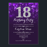 18誕生日 – パープルシルバー 招待状<br><div class="desc">18誕生日招待状。紫エレガント白デザインとグリッター銀フェイク。大人の誕生日。ダイヤモンドとスクリプトフォントを特徴とする男性または女性の日招待状。誕生日パーティスタイリッシュに最適。メッセージもしの詳細なカスタマイズが必要。</div>