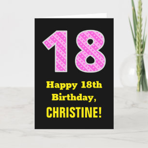 18誕生日:ピンクストライプのハートと18" +名前 カード