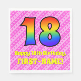 18誕生日：ピンクストライプのハート、レインボー# 18 スタンダードランチョンナプキン