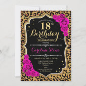 18誕生日 – ピンクローズヒョウ印刷 招待状 (正面)