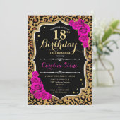 18誕生日 – ピンクローズヒョウ印刷 招待状 (スタンド正面)