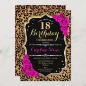 18誕生日 – ピンクローズヒョウ印刷 招待状 (正面/裏面)