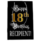 18誕生日～ファンシースクリプト；フェイク金ゴールド検索；名前 ミディアムペーパーバッグ (正面)