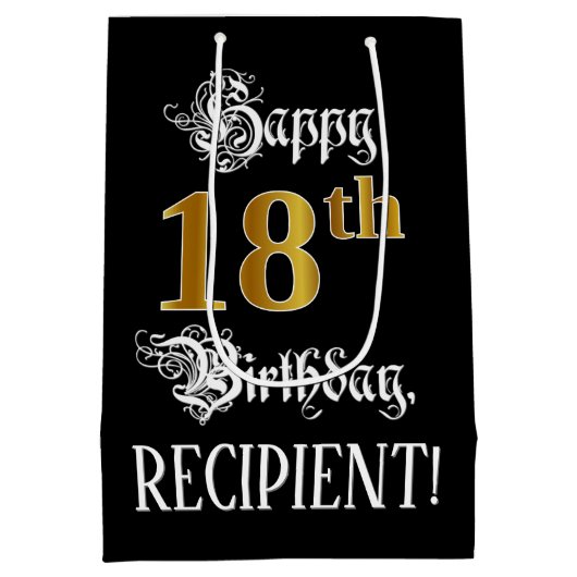 18誕生日～ファンシースクリプト；フェイク金ゴールド検索；名前 ミディアムペーパーバッグ (裏面)