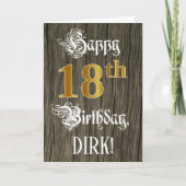 18誕生日:フェイク金ゴールドルック+木フェイク模様 カード (正面)