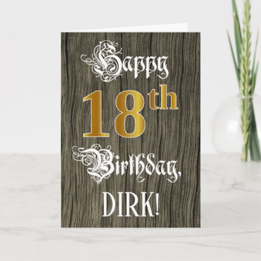 18誕生日:フェイク金ゴールドルック+木フェイク模様 カード (正面)