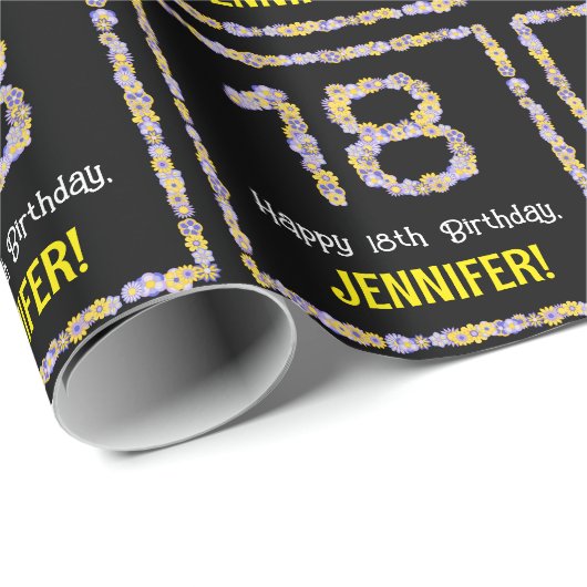 18誕生日:フローラ花数名前をカスタムする ラッピングペーパー (ロールコーナー)
