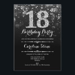 18誕生日 – ブラックシルバー 招待状<br><div class="desc">18誕生日招待状。エレガント白黒銀フェイクグリッターデザイン。大人の誕生日。ダイヤモンドとスクリプトフォントを特徴とする男性または女性の日招待状。誕生日パーティスタイリッシュに最適。メッセージもしの詳細なカスタマイズが必要。</div>