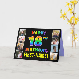 18誕生日:レインボー文字、カスタム写真&名前 カード