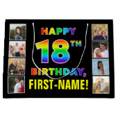 18誕生日:レインボー文字、カスタム写真&名前 ラージペーパーバッグ (正面)
