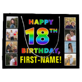 18誕生日:レインボー文字、カスタム写真&名前 ラージペーパーバッグ (裏面)
