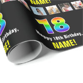 18誕生日:レインボー「18」、写真カスタムと名前 ラッピングペーパー (ロールコーナー)
