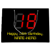 18誕生日：レッドデジタルクロックスタイル"18" +名前 ラージペーパーバッグ (正面)