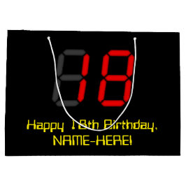 18誕生日：レッドデジタルクロックスタイル"18" +名前 ラージペーパーバッグ