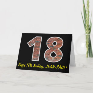 18誕生日 – レンガの壁のパターン"18"と名前 カード