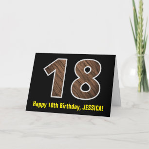 18誕生日:名前+フェイク木目パターン「18」 カード