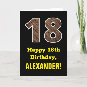 18誕生日:名前、木フェイク目模様18 カード