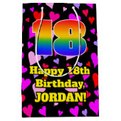 18誕生日：愛するハートパターン、虹# 18 ミディアムペーパーバッグ (正面)