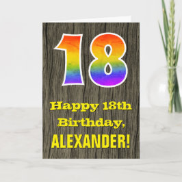 18誕生日:素朴ウッドルックフェイク、虹"18" カード