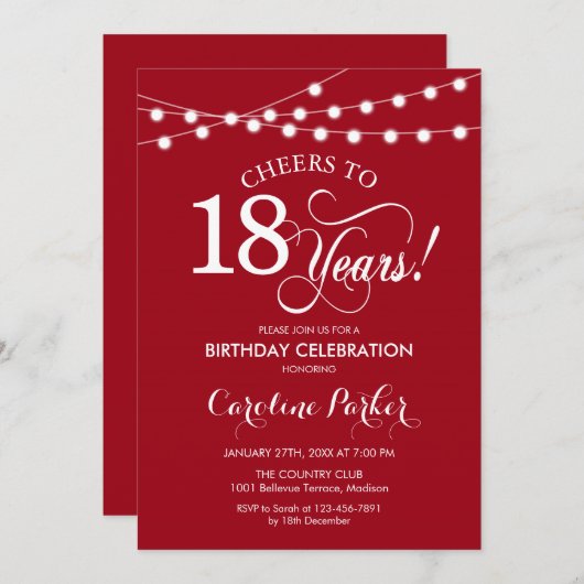 18誕生日 – 赤白 招待状 (正面/裏面)