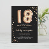 18誕生日-金ゴールドバルーン黒 招待状 (スタンド正面)