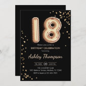 18誕生日-金ゴールドバルーン黒 招待状 (正面/裏面)