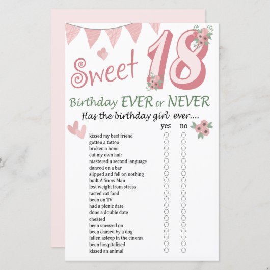 18誕生日EverまたはNeverゲーム (正面/裏面)