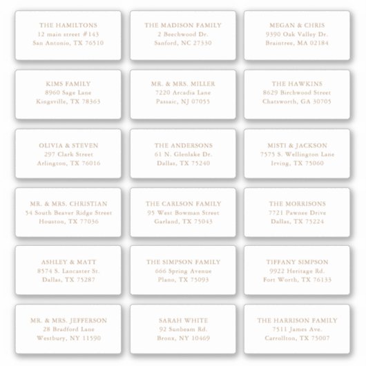 18金ゴールドの結婚ゲスト受信者名アドレス シール (正面)