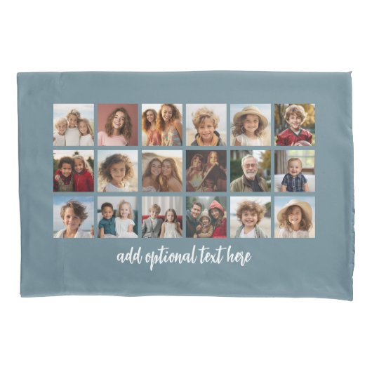 18青の白い文字とコラージュ 枕カバー (正面)