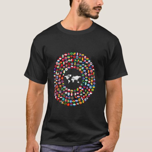 180フラグ、世界の国旗、フラグ付き世界地図。 Tシャツ (正面)