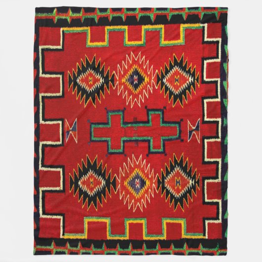 1800のNAVAJOインディアン馬サドル毛布の再印刷 フリースブランケット (正面)