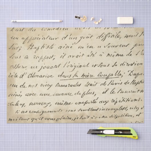 1800年代のフランスの紙ヴィンテージに対するスクリプト文字 薄葉紙 (クラフト)