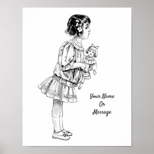 1800年代アートかわいい女の子が人形を持ち ポスター