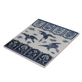 1800年代後半リプロミントンブルー縁どタイル3クレーン タイル (側面)