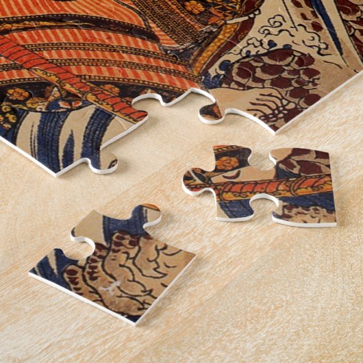 1800年代頃に大きな爬虫類と戦う武士 ジグソーパズル (側面)