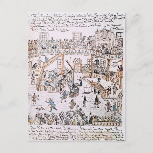 1800年、ニューヨーク郡旧ルーテル教会の中 ポストカード (正面)