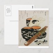 1800日本の年代の食器と魚 ポストカード (正面/裏面)